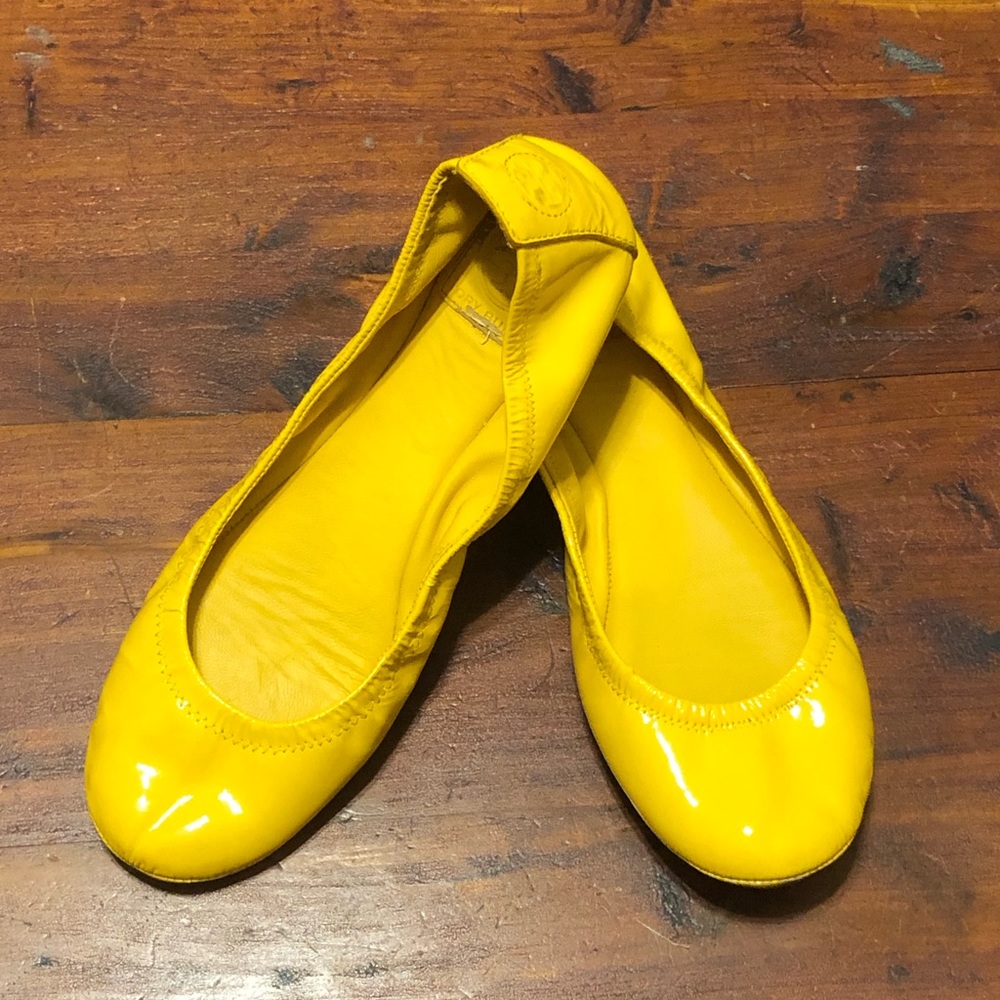 Tory Burch Yellow Patent Leather Eddie Flats